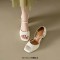 Square Open Toe Smooth Surface Ankle Buckle Straps Chunky Heels Sandals - Beige Faux Leather