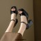 Square Open Toe Smooth Surface Ankle Buckle Straps Chunky Heels Sandals - Black Faux Leather
