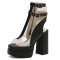 Peep Toe Double Buckle Straps Transparent Ankle Highs Chunky Heels Platforms Summer Booties - Black Faux Leather