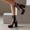 Peep Toe Double Buckle Straps Transparent Ankle Highs Chunky Heels Platforms Summer Booties - Black Faux Leather