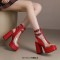 Peep Toe Double Buckle Straps Transparent Ankle Highs Chunky Heels Platforms Summer Booties - Red Faux Leather