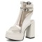 Peep Toe Double Buckle Straps Transparent Ankle Highs Chunky Heels Platforms Summer Booties - White Faux Leather