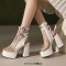 Peep Toe Double Buckle Straps Transparent Ankle Highs Chunky Heels Platforms Summer Booties - White Faux Leather