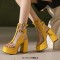 Peep Toe Double Buckle Straps Transparent Ankle Highs Chunky Heels Platforms Summer Booties - Yellow Faux Leather