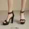 Peep Toe Ankle Buckle Rivet Straps Cuban Heels Platforms Sandals - Black Faux Leather