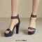 Peep Toe Ankle Buckle Rivet Straps Cuban Heels Platforms Sandals - Blue Faux Leather