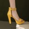 Peep Toe Ankle Buckle Rivet Straps Cuban Heels Platforms Sandals - Yellow Faux Leather