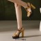 Peep Toe T Straps Platforms Chunky Heels Slingback Flower Summer Sandals - Yellow Faux Leather