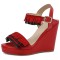 Peep Toe Ankle Buckle Straps Low Platforms Wedges Summer Sandals - Red Flock