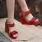 Peep Toe Ankle Buckle Straps Low Platforms Wedges Summer Sandals - Red Flock