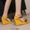 Peep Toe Ankle Buckle Straps Low Platforms Wedges Summer Sandals - Yellow Flock