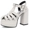 Open Toe T Straps Ankle Buckle Straps Double Platforms Chunky Heels Summer Sandals - White Faux Leather