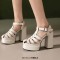 Open Toe T Straps Ankle Buckle Straps Double Platforms Chunky Heels Summer Sandals - White Faux Leather