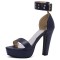 Peep Toe Ankle Buckle Straps Cuban Heels Platforms Sandals - Blue Faux Leather