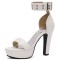 Peep Toe Ankle Buckle Straps Cuban Heels Platforms Sandals - White Faux Leather