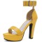 Peep Toe Ankle Buckle Straps Cuban Heels Platforms Sandals - Yellow Faux Leather