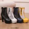 Round Toe Fishnet Surface Ankle Highs Cuban Heels Platforms Summer Booties - Yellow Faux Leather