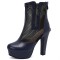 Round Toe Fishnet Surface Ankle Highs Cuban Heels Platforms Summer Booties - Blue Faux Leather