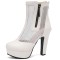 Round Toe Fishnet Surface Ankle Highs Cuban Heels Platforms Summer Booties - White Faux Leather