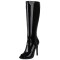Peep Toe Stiletto Heels Knee Highs Boots - Black Patent