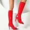 Peep Toe Stiletto Heels Knee Highs Boots - Red Patent