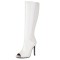 Peep Toe Stiletto Heels Knee Highs Boots - White Patent