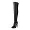 Peep Toe Stiletto Heels BlackPink Lisas Style Over The Knee Thigh Highs Boots - Black Patent