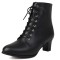 Pointed Toe Lace Up Chunky Block Heels Side Zipper Ankle Highs Autumn Boots - Black Faux Leather
