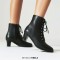 Pointed Toe Lace Up Chunky Block Heels Side Zipper Ankle Highs Autumn Boots - Black Faux Leather