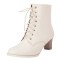 Pointed Toe Lace Up Chunky Block Heels Side Zipper Ankle Highs Autumn Boots - White Faux Leather