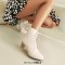 Pointed Toe Lace Up Chunky Block Heels Side Zipper Ankle Highs Autumn Boots - White Faux Leather