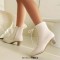 Pointed Toe Lace Up Chunky Block Heels Side Zipper Ankle Highs Autumn Boots - White Faux Leather