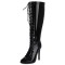 Peep Toe Lace Up Knee Highs Stiletto Heels Summer Boots - Black Patent