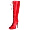 Peep Toe Lace Up Knee Highs Stiletto Heels Summer Boots - Red Patent