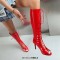 Peep Toe Lace Up Knee Highs Stiletto Heels Summer Boots - Red Patent