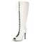 Peep Toe Lace Up Knee Highs Stiletto Heels Summer Boots - White Patent
