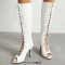 Peep Toe Lace Up Knee Highs Stiletto Heels Summer Boots - White Patent