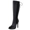 Peep Toe Lace Up Knee Highs Stiletto Heels Summer Boots - Black Faux Leather