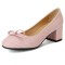 Round Toe Elegant Ribbon Decorated Chunky Block Heels Pumps - Pink Faux Leather