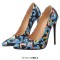 Pointed Toe Stiletto Heels Pumps - Camouflage Blue Synthetic