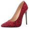 Pointed Toe Stiletto Heels Pumps - Leopard Red Flock