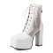 Square Toe Chunky Heels Ankle Highs Lace Up Air Mesh Platforms Summer Boots - White Patent