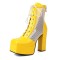 Square Toe Chunky Heels Ankle Highs Lace Up Air Mesh Platforms Summer Boots - Yellow Patent