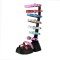Peep Toe Chunky Heels Zipper Mixed Color Buckle Strap  Gladiators Sandals - Black Multicolor Patent