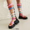 Peep Toe Chunky Heels Zipper Mixed Color Buckle Strap  Gladiators Sandals - Black Multicolor Patent