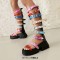 Peep Toe Chunky Heels Zipper Mixed Color Buckle Strap  Gladiators Sandals - Black Multicolor Patent