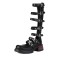 Round Toe Chunky Heels Multi Buckle Straps Gladiators Pumps - Black Faux Leather
