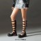 Round Toe Chunky Heels Multi Buckle Straps Gladiators Pumps - Black Faux Leather