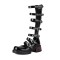 Round Toe Chunky Heels Multi Buckle Straps Gladiators Pumps - Black Patent