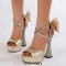 Peep Toe Chunky Heels Platforms Butterfly Decorated Ankle Cross Straps Sandals - Gold Faux Leather